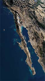 Satellite image of Baja California with links to what was filmed where