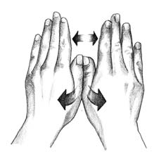 drawing of hands with thumbs together and fingers spread away from other hand