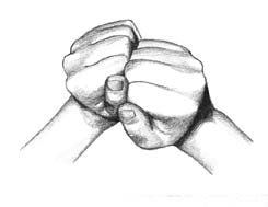 drawing of fists with knuckles together, but offset