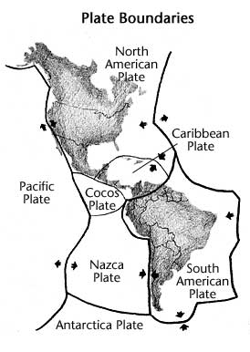 crawing showing plate boundaries in North and South American