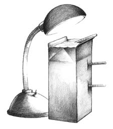 drawing of milk carton and lamp